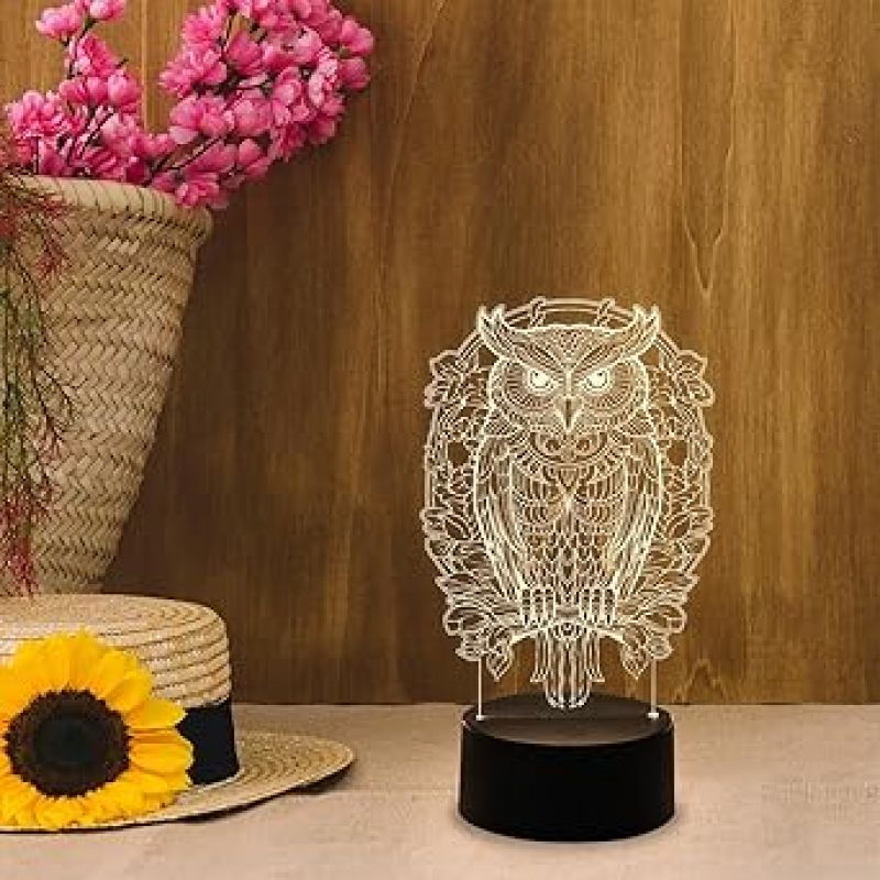 3D Illusion lamp Mandala Design Owl Night Lamp with Warm White Light & USB Cable Table Lamp Bedroom Decorations Bedside Lamp Owl Gifts for Kids Boys Girls