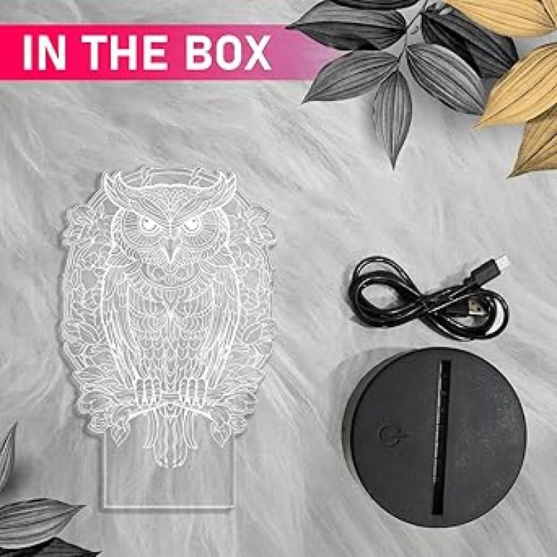 3D Illusion lamp Mandala Design Owl Night Lamp with Warm White Light & USB Cable Table Lamp Bedroom Decorations Bedside Lamp Owl Gifts for Kids Boys Girls