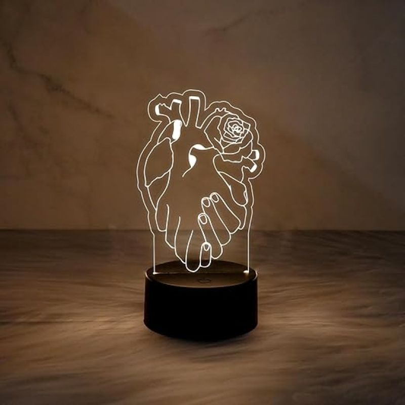 3D Illusion Heart with Hand Shape Design Night Lamp for Home Decor Light & Gift for Loveable Person  Heart Night Lamp with Warm White Light with USB Powered