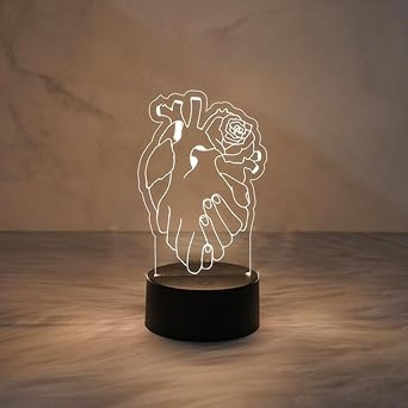 3D Illusion Heart with Hand Shape Design Night Lamp for Home Decor Light & Gift for Loveable Person  Heart Night Lamp with Warm White Light with USB Powered