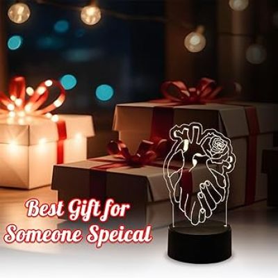 3D Illusion Heart with Hand Shape Design Night Lamp for Home Decor Light & Gift for Loveable Person  Heart Night Lamp with Warm White Light with USB Powered