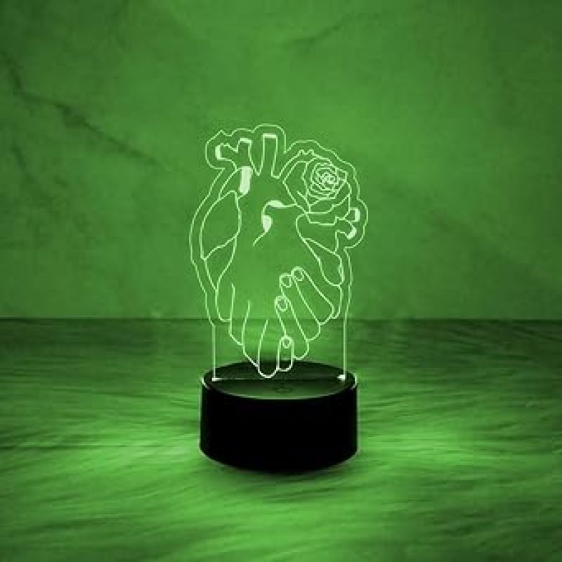 3D Illusion Heart with Hand Shape Design Night Lamp for Home Decor Light & Gift for Loveable Person  Heart Night Lamp with Automatic Color Changing Light with USB Powered