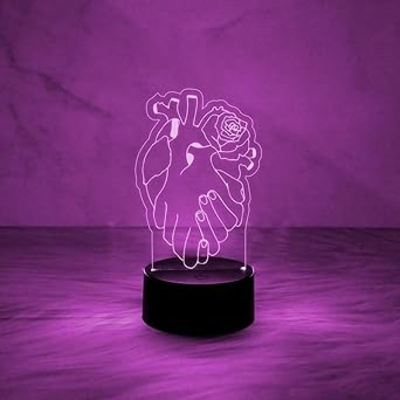 3D Illusion Heart with Hand Shape Design Night Lamp for Home Decor Light & Gift for Loveable Person  Heart Night Lamp with Automatic Color Changing Light with USB Powered