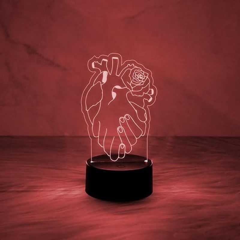 3D Illusion Heart with Hand Shape Design Night Lamp for Home Decor Light & Gift for Loveable Person  Heart Night Lamp with Automatic Color Changing Light with USB Powered