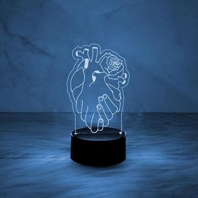 3D Illusion Heart with Hand Shape Design Night Lamp for Home Decor Light & Gift for Loveable Person  Heart Night Lamp with Automatic Color Changing Light with USB Powered