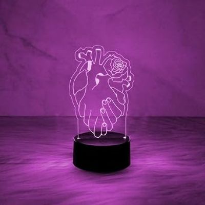 3D Illusion Heart with Hand Shape Design Night Lamp for Home Decor Light & Gift for Loveable Person  Heart Night Lamp with Automatic Color Changing Light with USB Powered