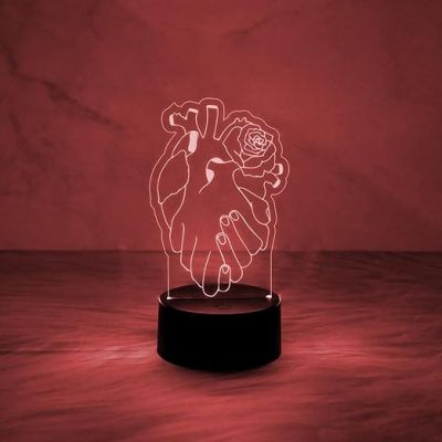 3D Illusion Heart with Hand Shape Design Night Lamp for Home Decor Light & Gift for Loveable Person  Heart Night Lamp with Automatic Color Changing Light with USB Powered