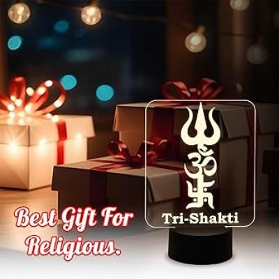 3D Illusion Tri Shakti Acrylic Night Lamp with Warm White Light Religious Gift Items  Pooja Room Decor Light