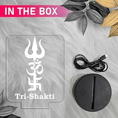 3D Illusion Tri Shakti Acrylic Night Lamp with Warm White Light Religious Gift Items  Pooja Room Decor Light