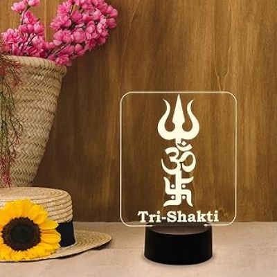 3D Illusion Tri Shakti Acrylic Night Lamp with Warm White Light Religious Gift Items  Pooja Room Decor Light