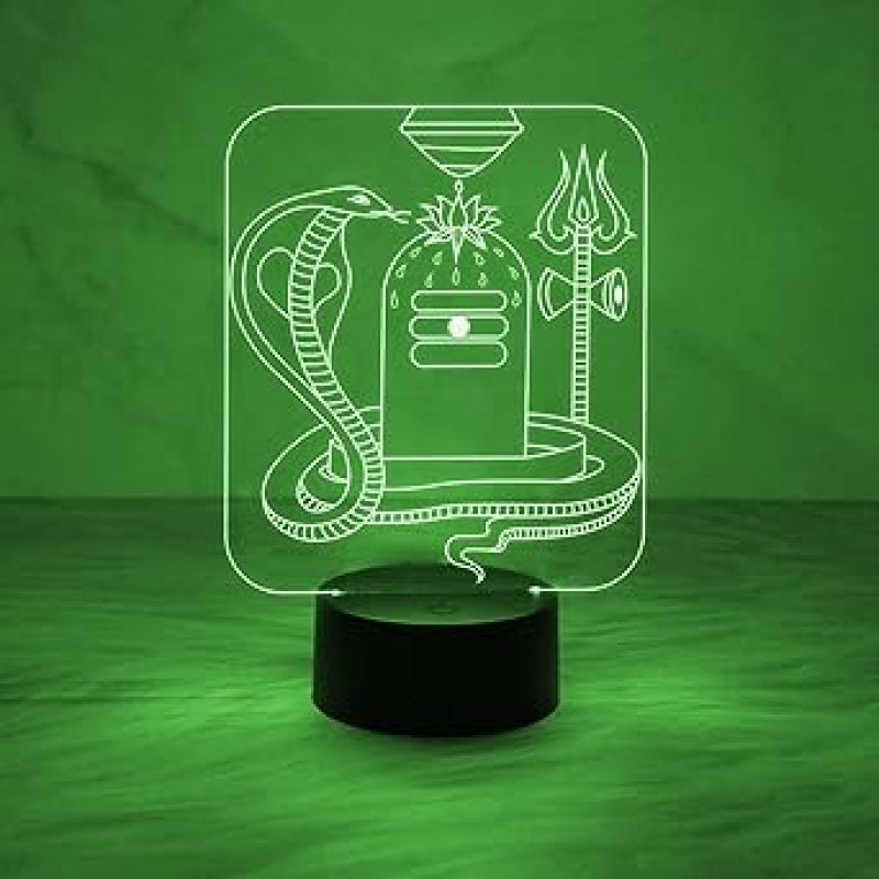 3D Illusion Shivling Night Lamp Lord Shiva Desk Table Light with Automatic Color Changing Light   Home Decor Light  Religious Gift Items  Blessing Gift