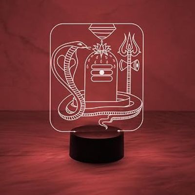 3D Illusion Shivling Night Lamp Lord Shiva Desk Table Light with Automatic Color Changing Light   Home Decor Light  Religious Gift Items  Blessing Gift