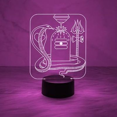 3D Illusion Shivling Night Lamp Lord Shiva Desk Table Light with Automatic Color Changing Light   Home Decor Light  Religious Gift Items  Blessing Gift