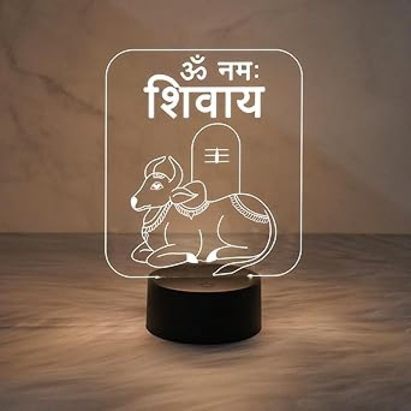 Om Namah Shivay 3D Illusion Night Lamp for Pooja Room Decor Light with Warm White Light   Home Decoration Lamp