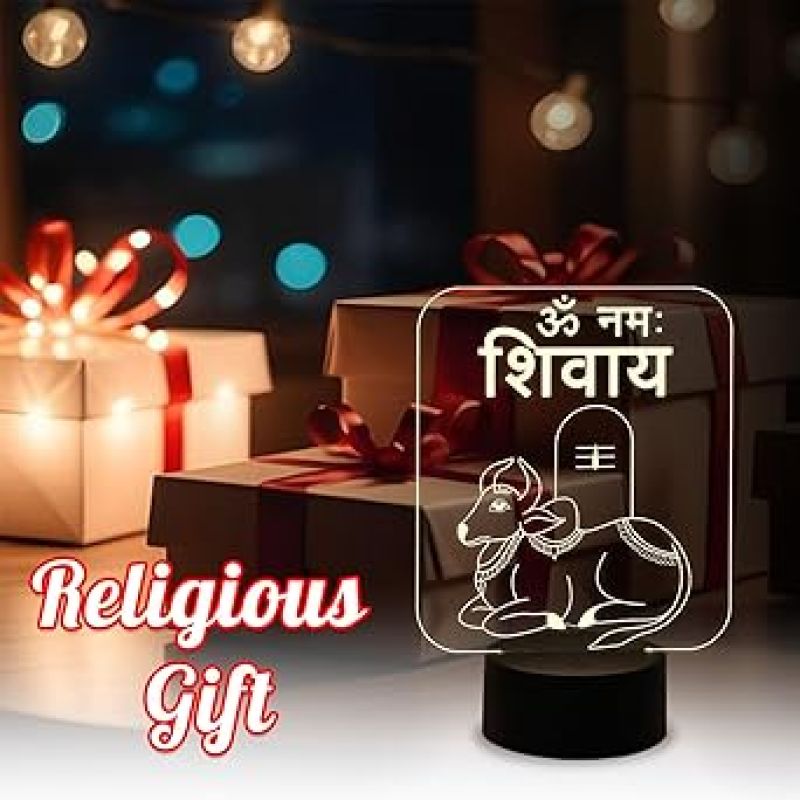 Om Namah Shivay 3D Illusion Night Lamp for Pooja Room Decor Light with Warm White Light   Home Decoration Lamp