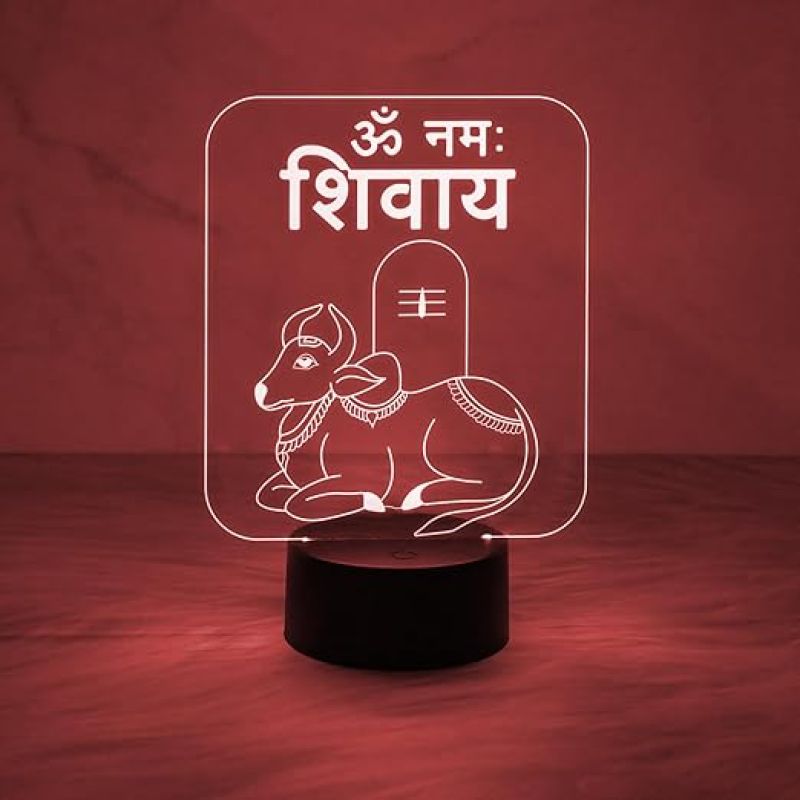 Om Namah Shivay 3D Illusion Night Lamp for Pooja Room Decor Light with Automatic Color Changing Light   Home Decoration Lamp