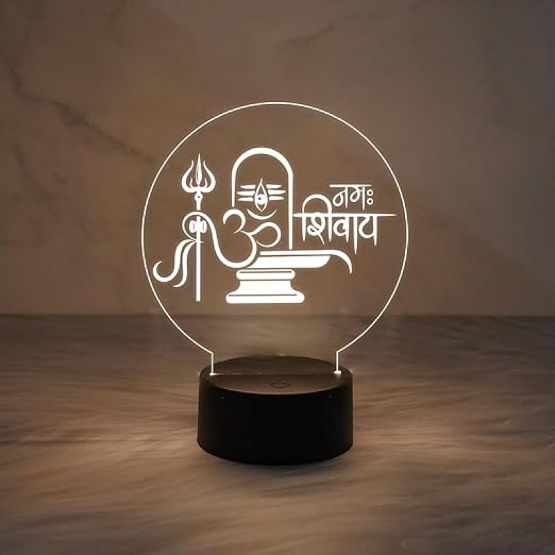 3D Illusion Shivling Om Namah Shivay Night Lamp with Warm White Light  Suitable for Positive Energy use in Living Room, Bedroom  Office Decor Light