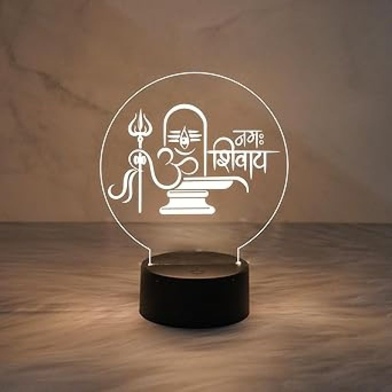 3D Illusion Shivling Om Namah Shivay Night Lamp with Warm White Light  Suitable for Positive Energy use in Living Room, Bedroom  Office Decor Light