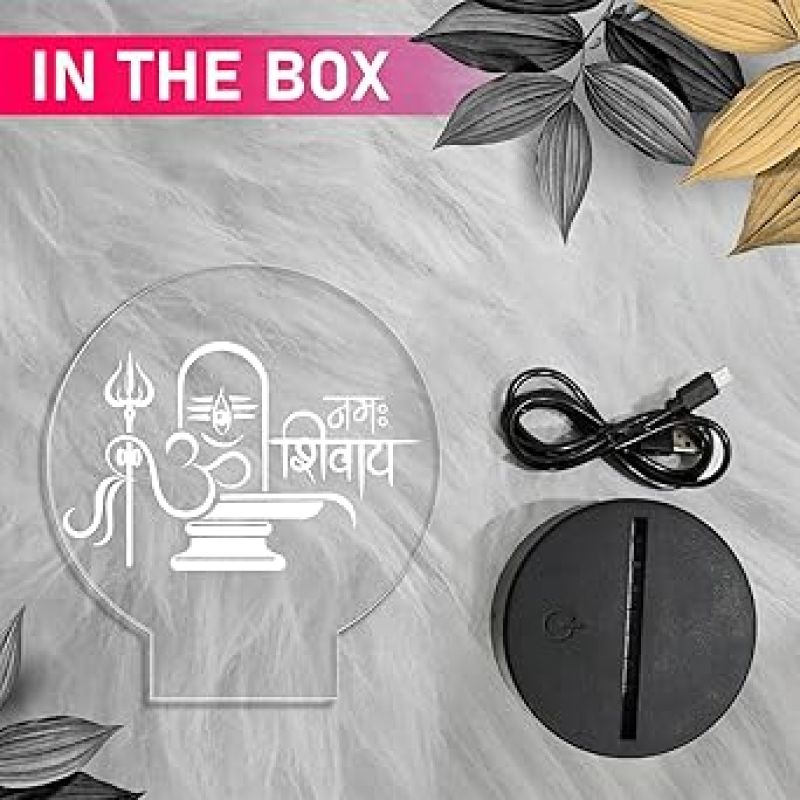 3D Illusion Shivling Om Namah Shivay Night Lamp with Warm White Light  Suitable for Positive Energy use in Living Room, Bedroom  Office Decor Light