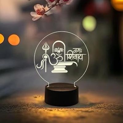3D Illusion Shivling Om Namah Shivay Night Lamp with Warm White Light  Suitable for Positive Energy use in Living Room, Bedroom  Office Decor Light