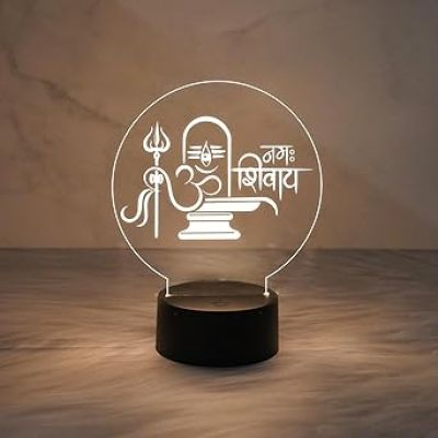 3D Illusion Shivling Om Namah Shivay Night Lamp with Warm White Light  Suitable for Positive Energy use in Living Room, Bedroom  Office Decor Light