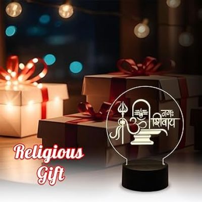 3D Illusion Shivling Om Namah Shivay Night Lamp with Warm White Light  Suitable for Positive Energy use in Living Room, Bedroom  Office Decor Light
