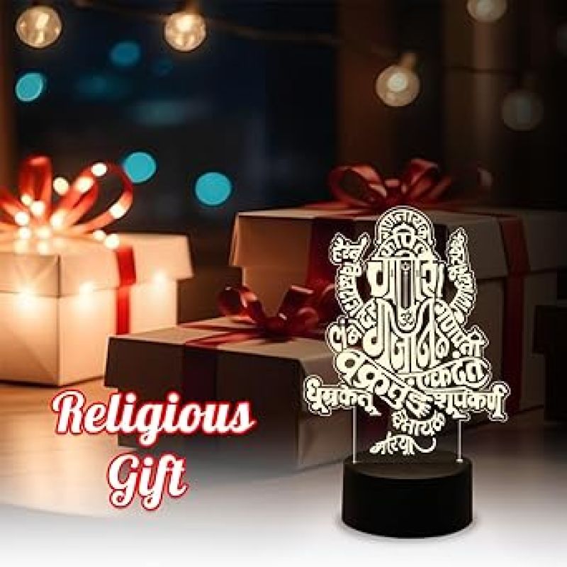 Siddhivinayak Ganpati 3D Illusion Night Lamp with Warm White Light   Ganesh Led Multi Light  Home & Office Decor Light