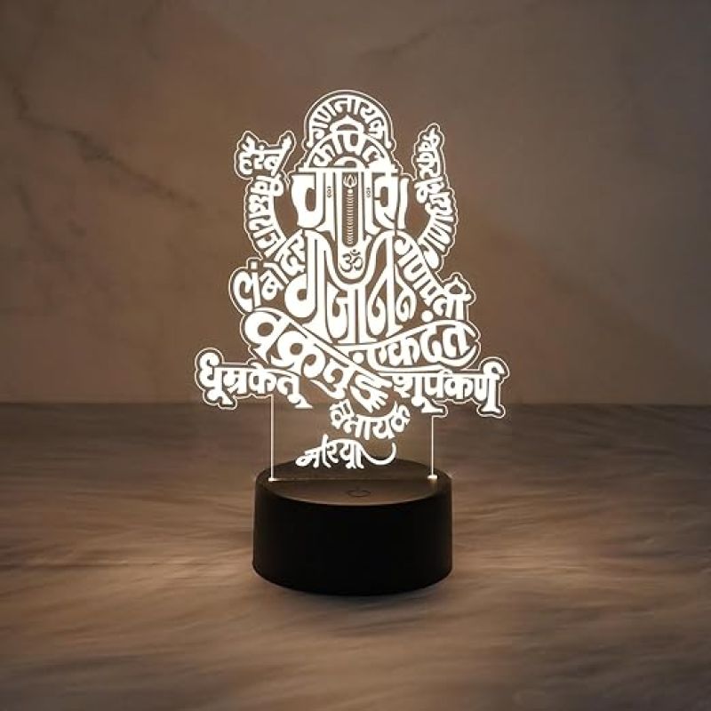 Siddhivinayak Ganpati 3D Illusion Night Lamp with Warm White Light   Ganesh Led Multi Light  Home & Office Decor Light