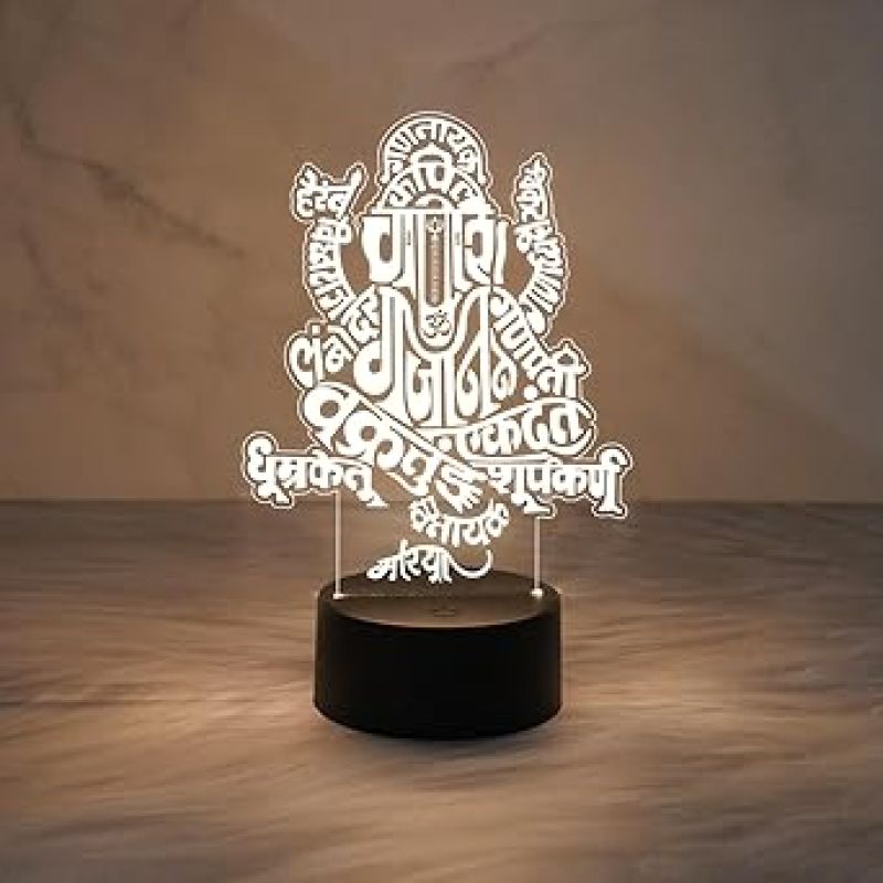 Siddhivinayak Ganpati 3D Illusion Night Lamp with Warm White Light   Ganesh Led Multi Light  Home & Office Decor Light