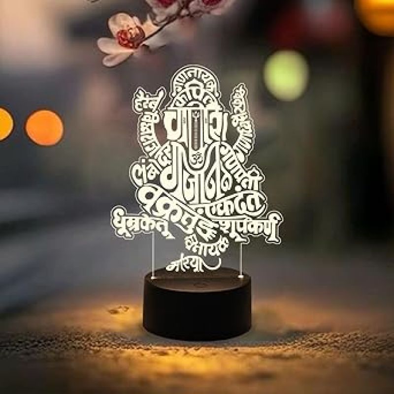 Siddhivinayak Ganpati 3D Illusion Night Lamp with Warm White Light   Ganesh Led Multi Light  Home & Office Decor Light