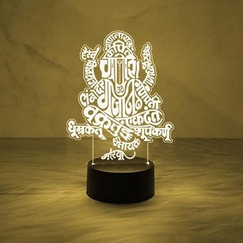 Siddhivinayak Ganpati 3D Illusion Night Lamp with 7 Color Changing Light   Ganesh Led Multi Light  Home & Office Decor Light