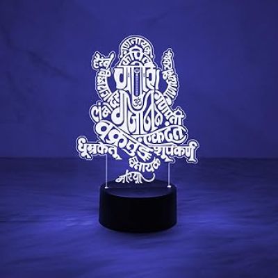 Siddhivinayak Ganpati 3D Illusion Night Lamp with 7 Color Changing Light   Ganesh Led Multi Light  Home & Office Decor Light