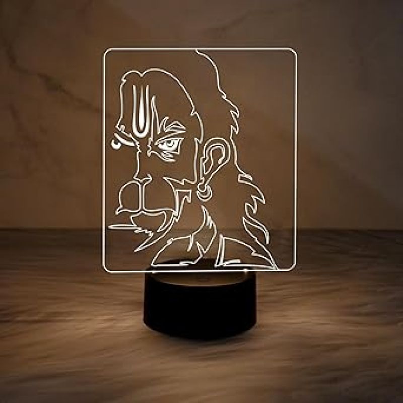 3D Illusion Lord Hanuman Night Lamp with Warm White Light  Religious Light Lamp  Home Office Pooja Room Decor Light  Temple Decoration Light