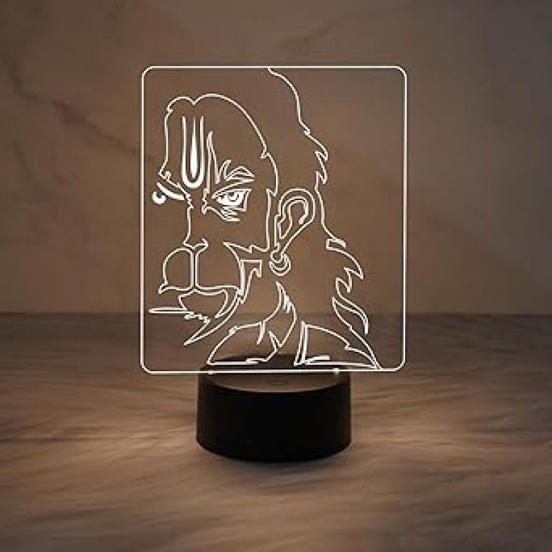 3D Illusion Lord Hanuman Night Lamp with Warm White Light  Religious Light Lamp  Home Office Pooja Room Decor Light  Temple Decoration Light