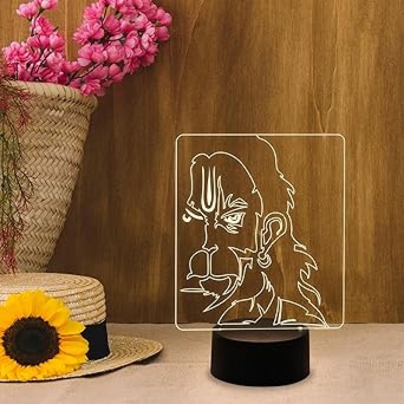 3D Illusion Lord Hanuman Night Lamp with Warm White Light  Religious Light Lamp  Home Office Pooja Room Decor Light  Temple Decoration Light