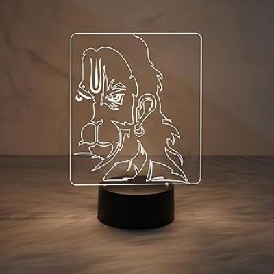 3D Illusion Lord Hanuman Night Lamp with Warm White Light  Religious Light Lamp  Home Office Pooja Room Decor Light  Temple Decoration Light