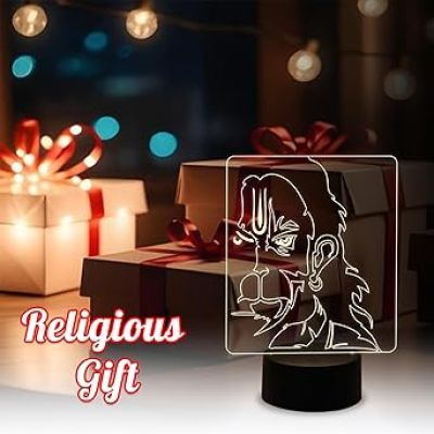 3D Illusion Lord Hanuman Night Lamp with Warm White Light  Religious Light Lamp  Home Office Pooja Room Decor Light  Temple Decoration Light