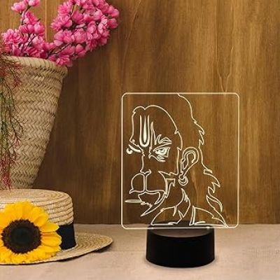 3D Illusion Lord Hanuman Night Lamp with Warm White Light  Religious Light Lamp  Home Office Pooja Room Decor Light  Temple Decoration Light