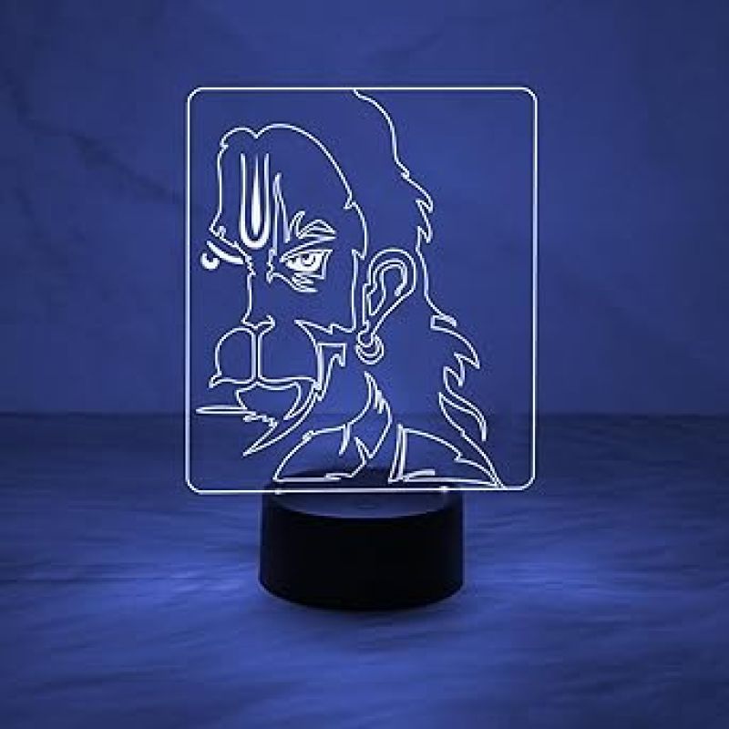3D Illusion Lord Hanuman Face Night Lamp with Multicolored Light  Religious Light Lamp  Home Office Pooja Room Decor Light  Temple Decoration Light