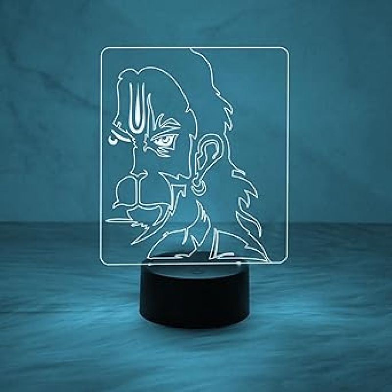 3D Illusion Lord Hanuman Face Night Lamp with Multicolored Light  Religious Light Lamp  Home Office Pooja Room Decor Light  Temple Decoration Light
