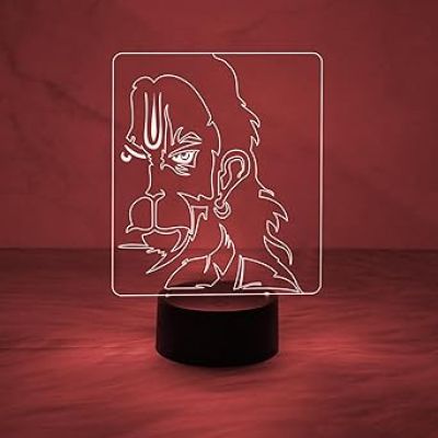 3D Illusion Lord Hanuman Face Night Lamp with Multicolored Light  Religious Light Lamp  Home Office Pooja Room Decor Light  Temple Decoration Light