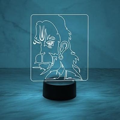 3D Illusion Lord Hanuman Face Night Lamp with Multicolored Light  Religious Light Lamp  Home Office Pooja Room Decor Light  Temple Decoration Light