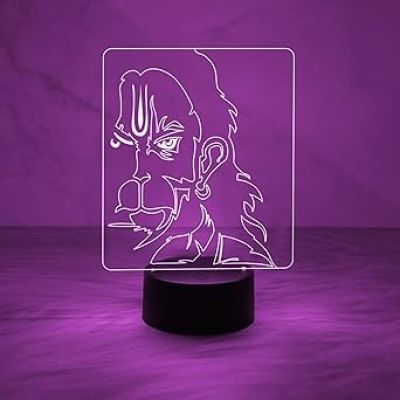 3D Illusion Lord Hanuman Face Night Lamp with Multicolored Light  Religious Light Lamp  Home Office Pooja Room Decor Light  Temple Decoration Light