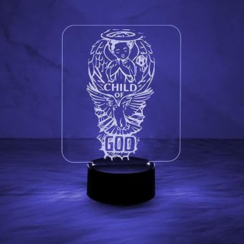 Child of God Angel Night Lamp Desk Table Light with Automatic Color Changing Light   Christian Night Lamp for Bedroom