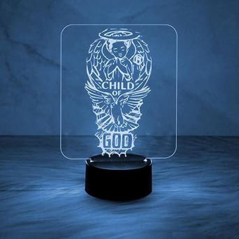 Child of God Angel Night Lamp Desk Table Light with Automatic Color Changing Light   Christian Night Lamp for Bedroom