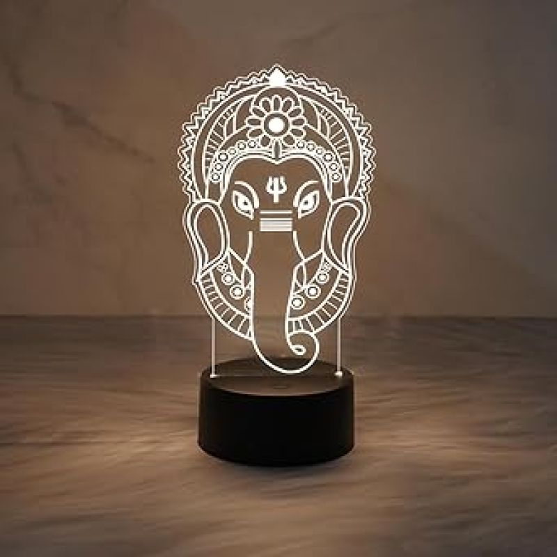 Lord Ganesha LED Night Light with Warm White Color   Mandir Pooja Room Home and Office Decor Light  God Idol Lamp  Religious Gift Items