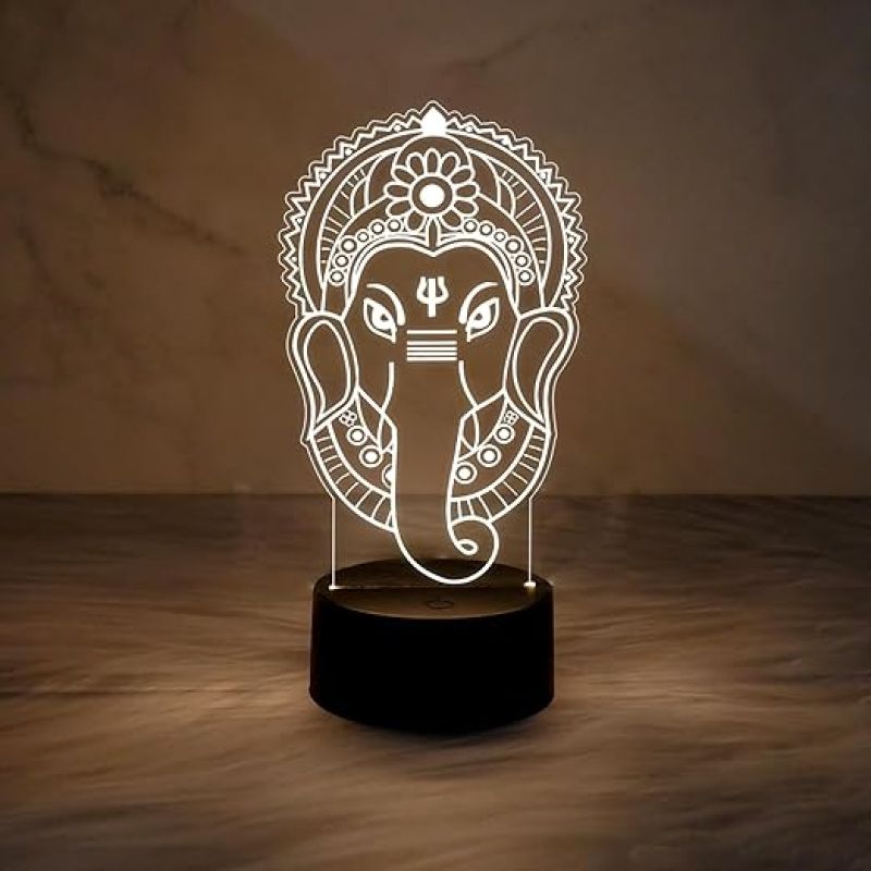 Lord Ganesha LED Night Light with Warm White Color   Mandir Pooja Room Home and Office Decor Light  God Idol Lamp  Religious Gift Items