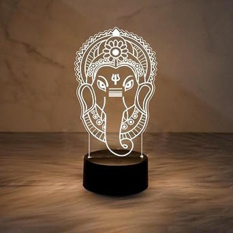 Lord Ganesha LED Night Light with Warm White Color   Mandir Pooja Room Home and Office Decor Light  God Idol Lamp  Religious Gift Items