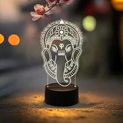 Lord Ganesha LED Night Light with Warm White Color   Mandir Pooja Room Home and Office Decor Light  God Idol Lamp  Religious Gift Items