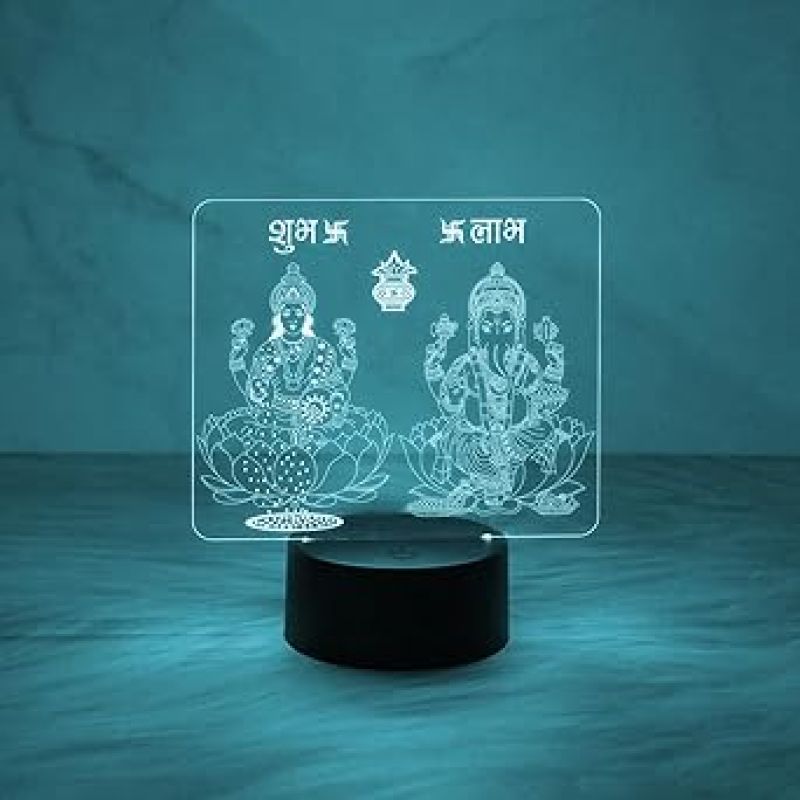3D Illusion Lord Ganesha & Goddess Laxmi Night Lamp with Automatic Color Changing Light Diwali Pooja Led Lamp  Diwali Blessing Gift for Family & Friends
